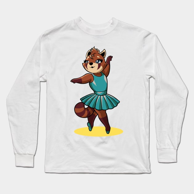 Comic red panda dancing ballet - ballerina Long Sleeve T-Shirt by Modern Medieval Design